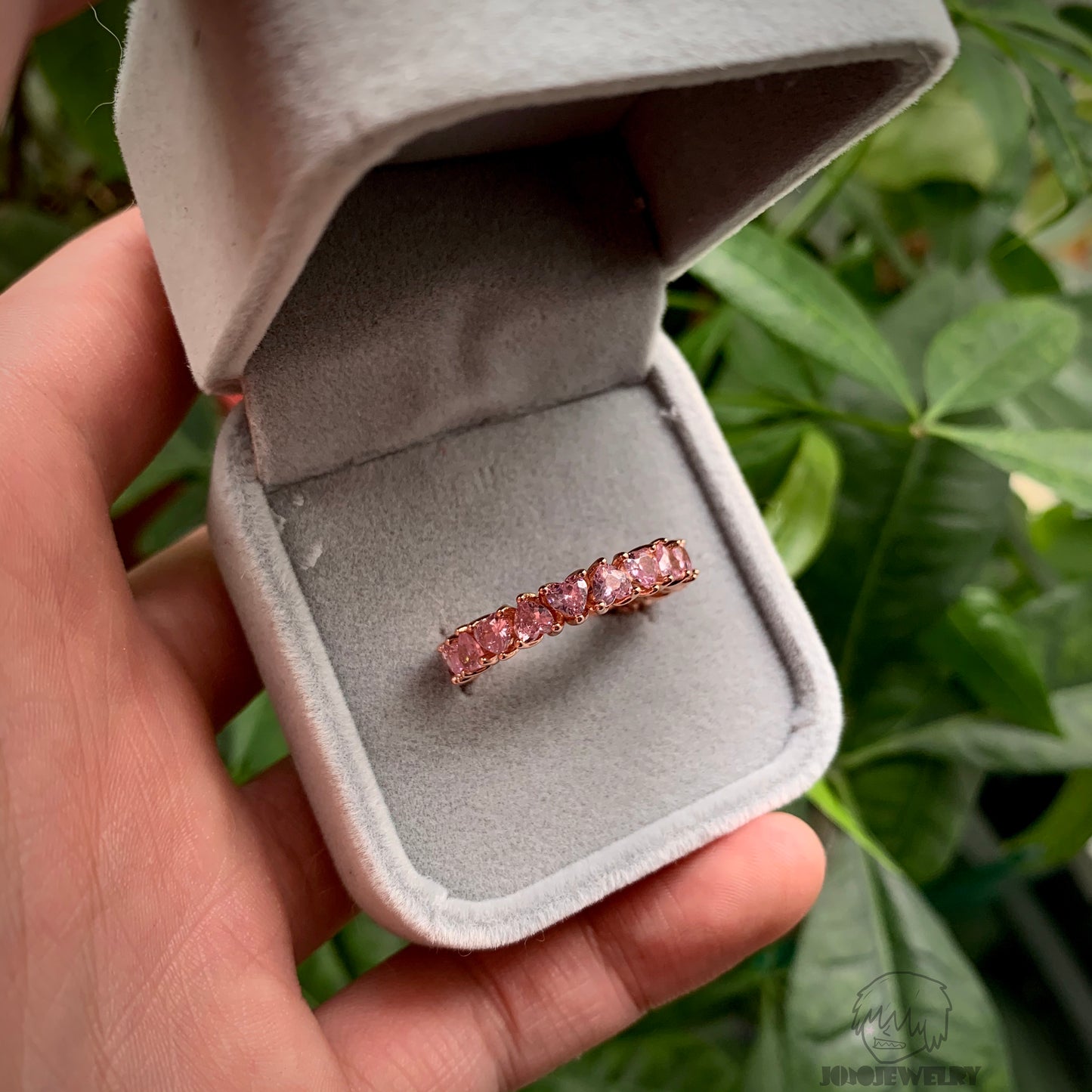 4mm Pink Heart Cut Eternity Ring
