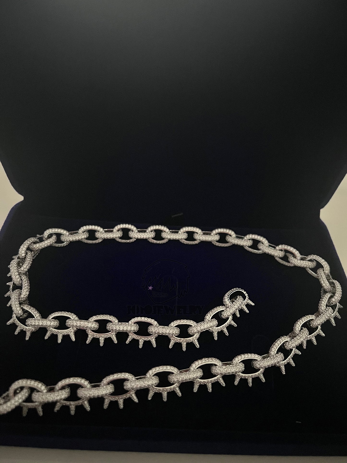 10mm Iced Spiked Link Chain 925 Silver VVS Moissanite