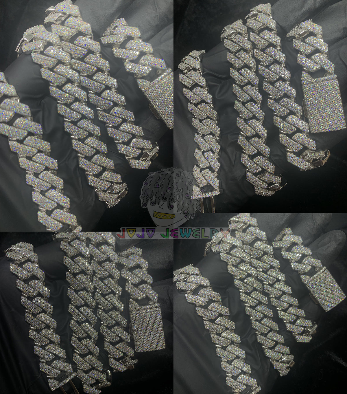14mm Solid Silver 3-Row Moissanite Diamond-Cut Miami Cuban Link Chain