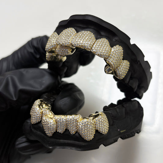 14K Gold Perm Cut Iced VVS Moissanite Grillz