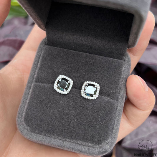 Black Round Halo Moissanite Stud Earrings