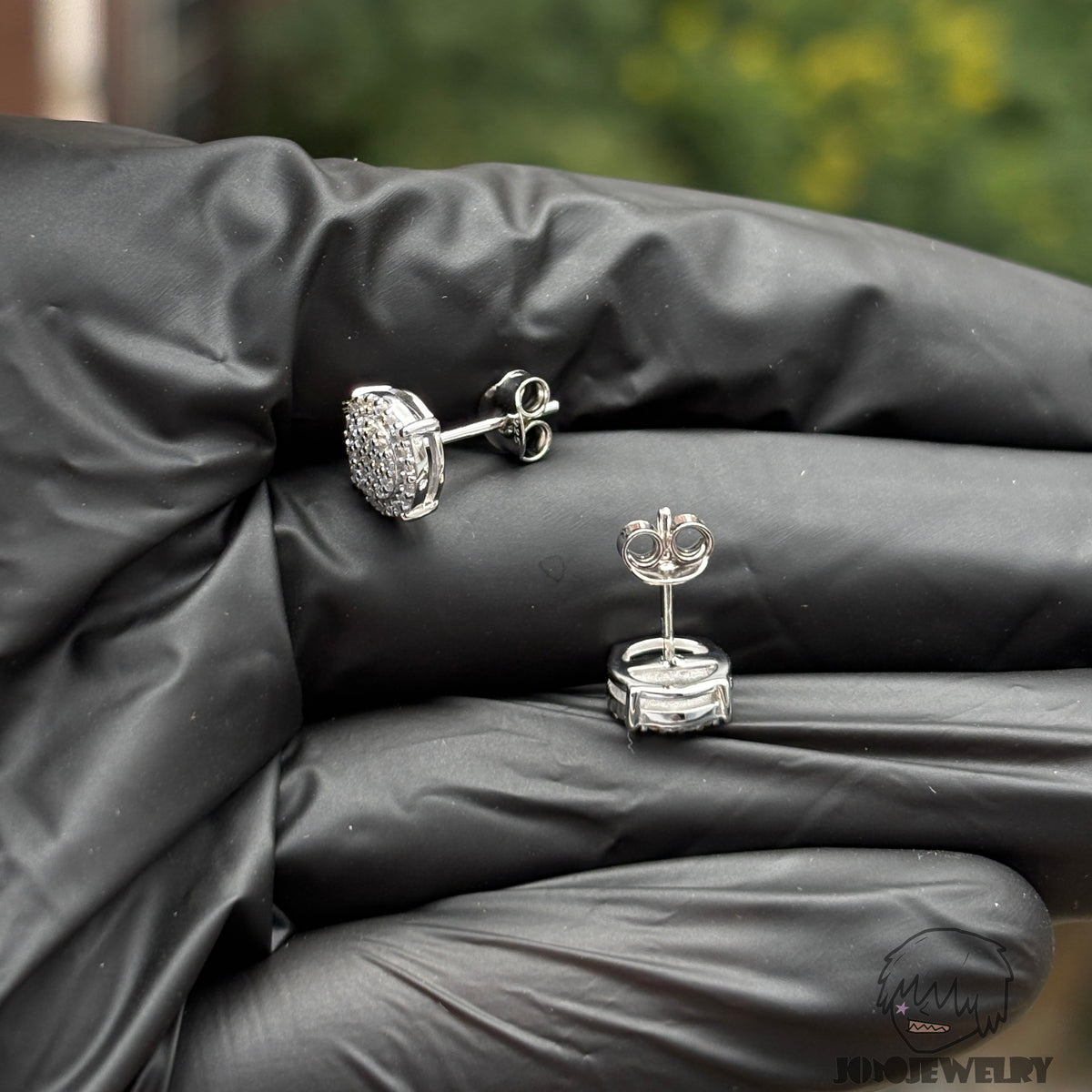 8mm Double-Layer Fully Iced Stud Earrings – 925 Sterling Silver & CZ