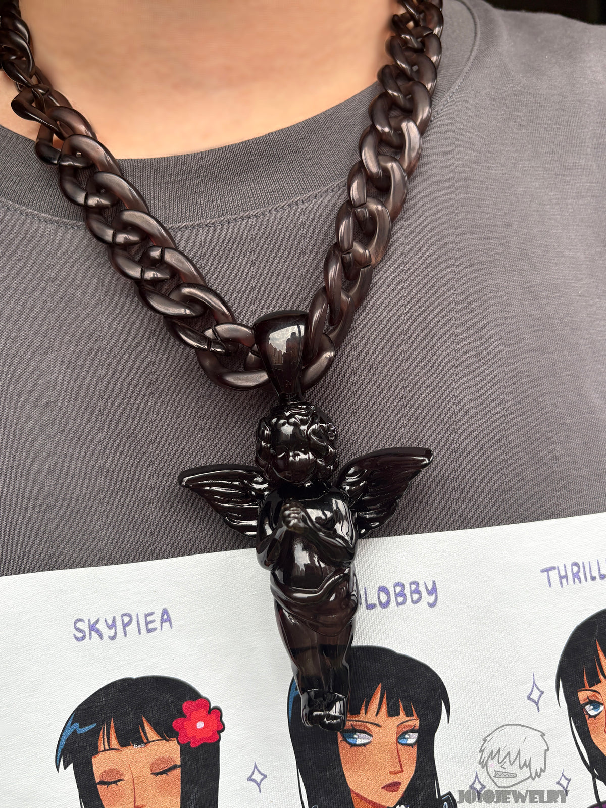 Black Angel – Resin Pendant & Cuban Chain