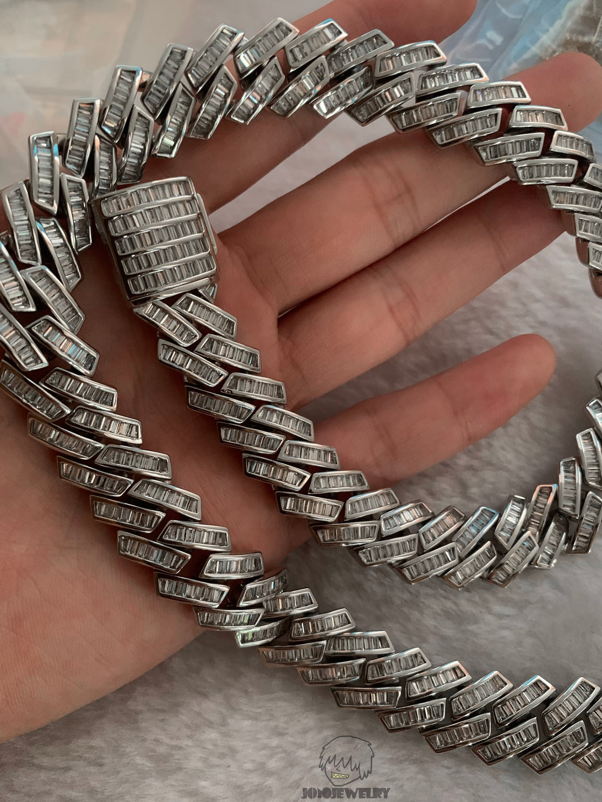 15mm 925 Sterling Silver Baguette Moissanite Iced Miami Cuban Link Chain