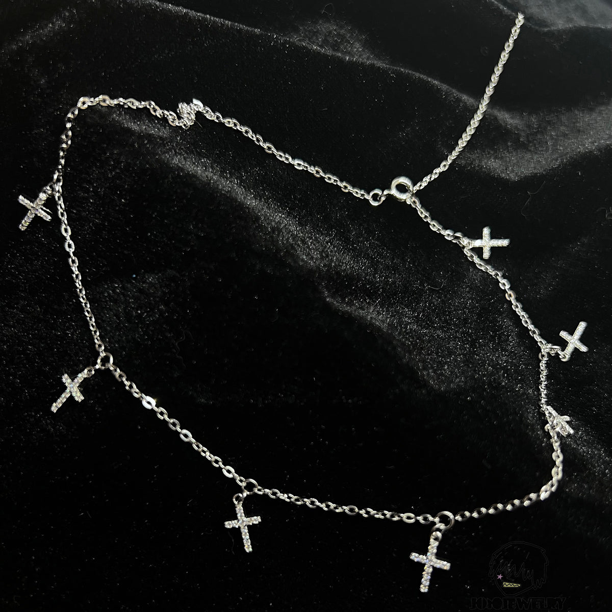 1mm 925 Sterling Silver Cross Chain with Moissanite Cross Charms