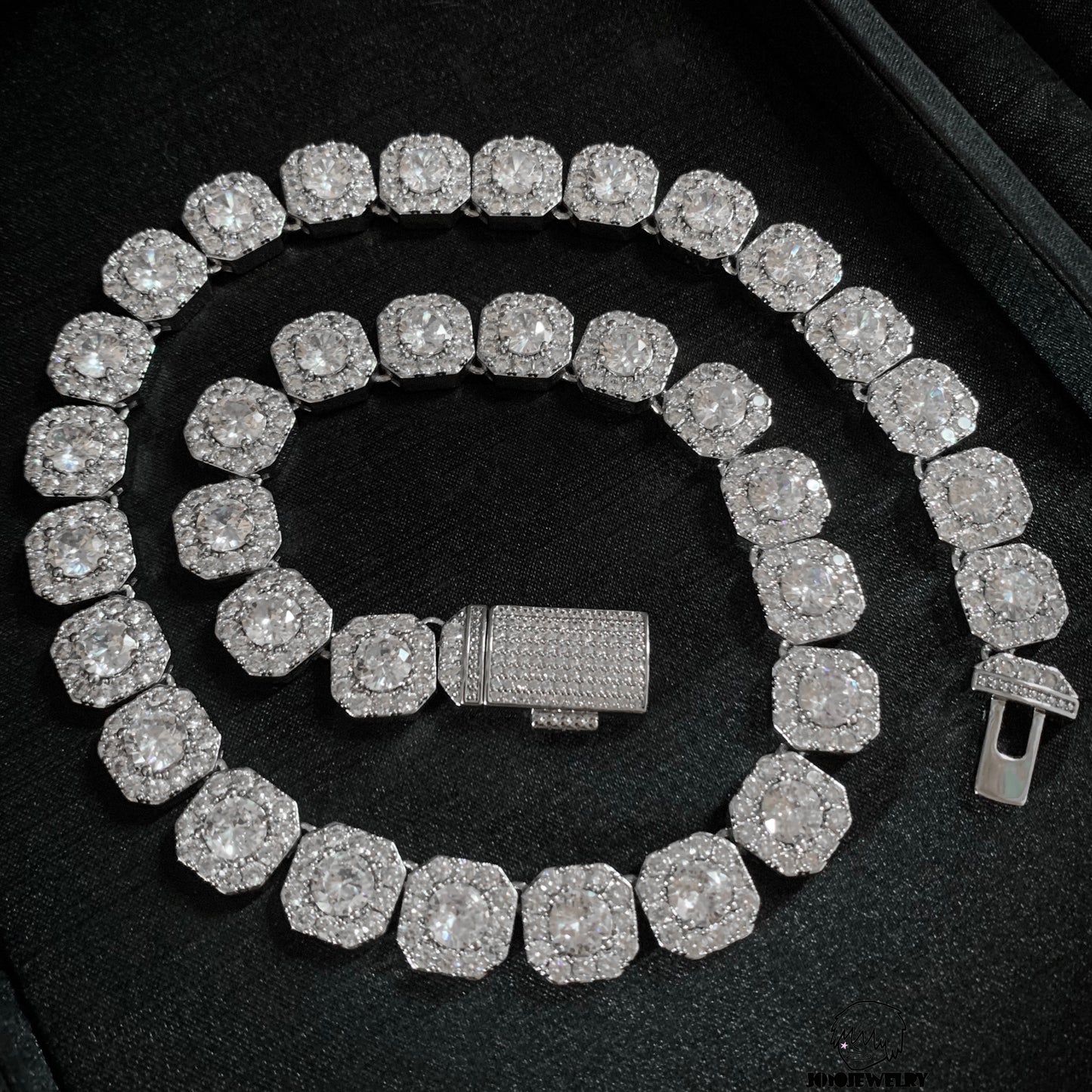12mm 925 SilverIced Cushion Cut Moissanite Tennis Chain
