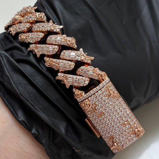 16mm Baguette Rose & Dove Cuban Link Chain Moissanite