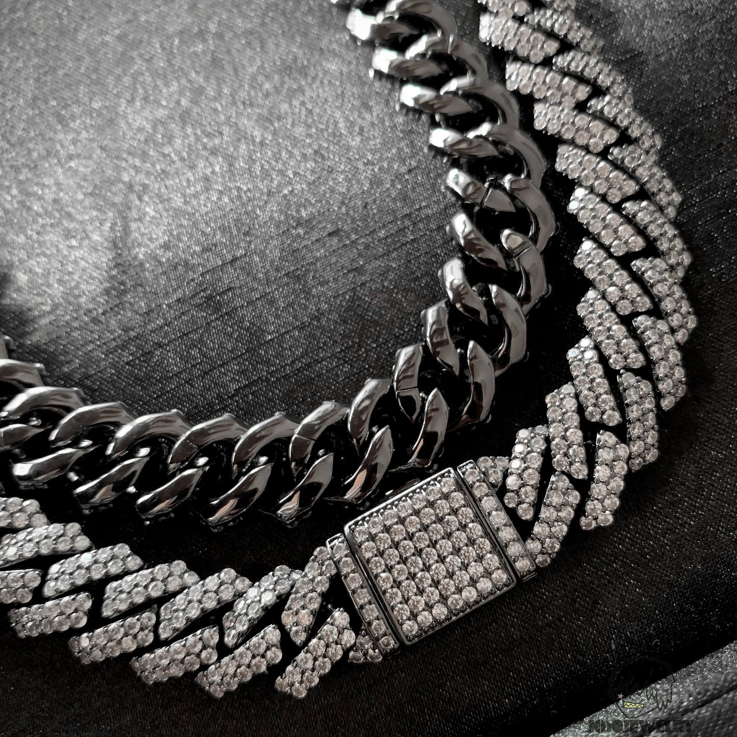 12mm Black Iced Out Cuban Link Chain