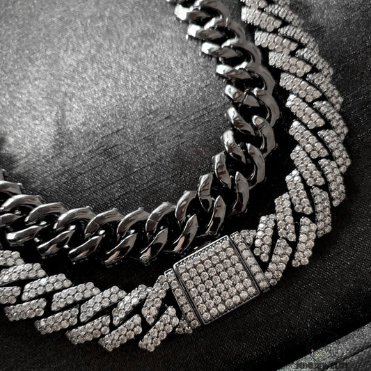 12mm Black Iced Out Cuban Link Chain