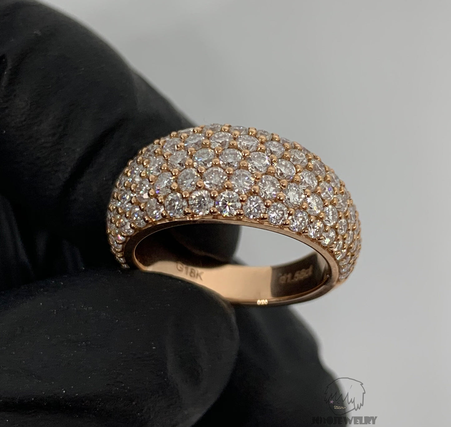 Rose Gold Dome Iced Ring – Full Pavé Round Cut Design