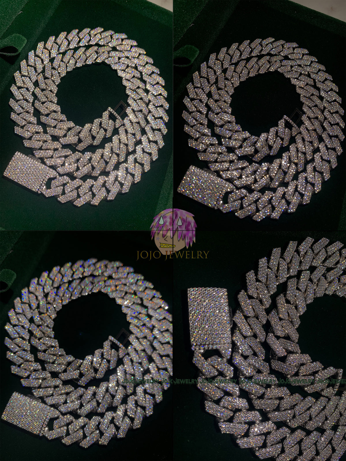 14mm Solid Silver 3-Row Moissanite Diamond-Cut Miami Cuban Link Chain