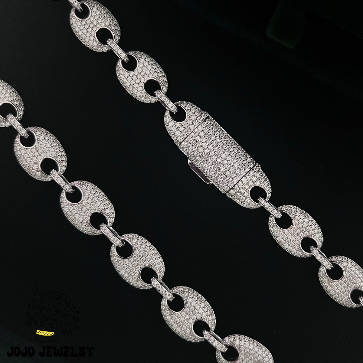 13mm Solid Silver Moissanite Iced G-Link Chain