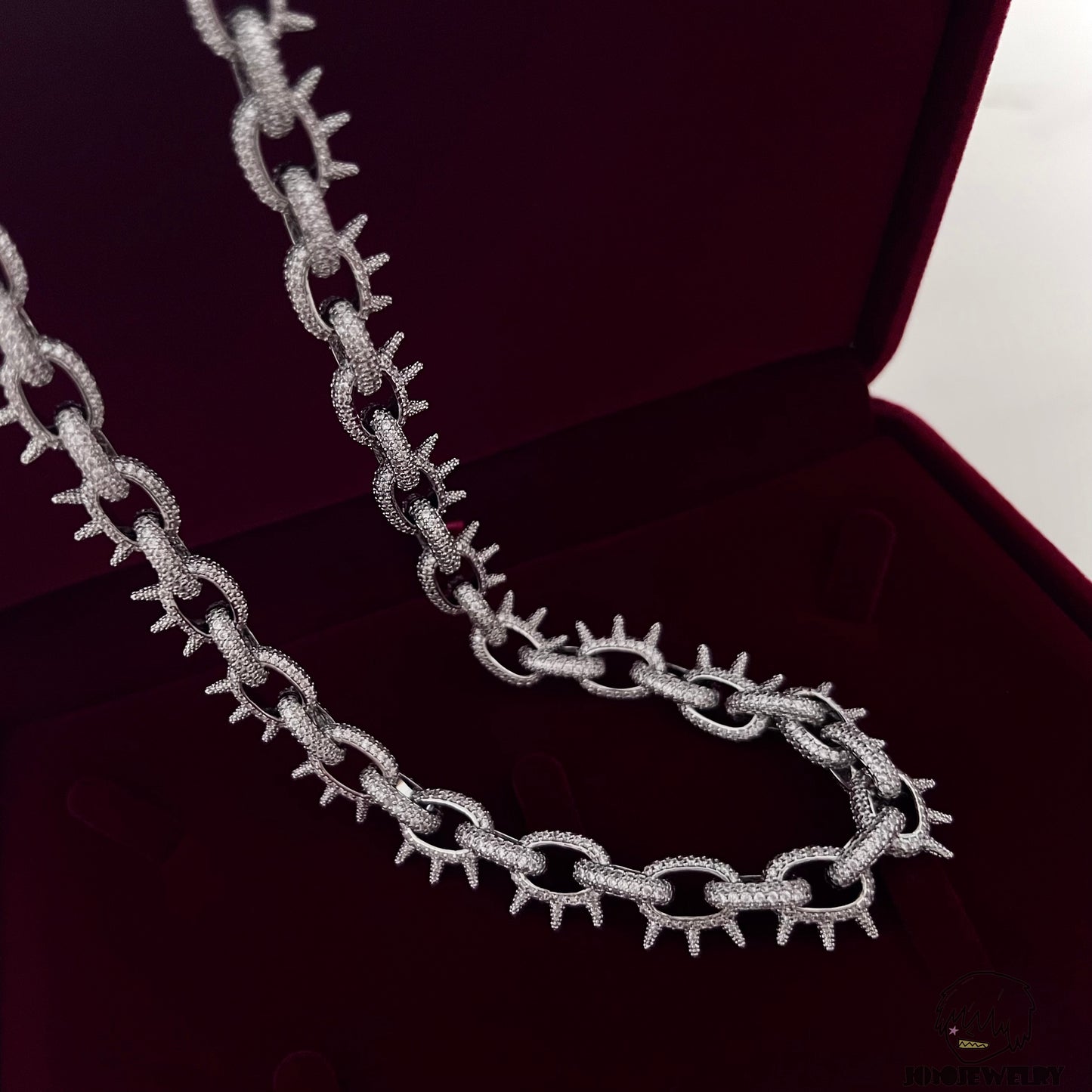 10mm Iced Spiked Link Chain 925 Silver VVS Moissanite