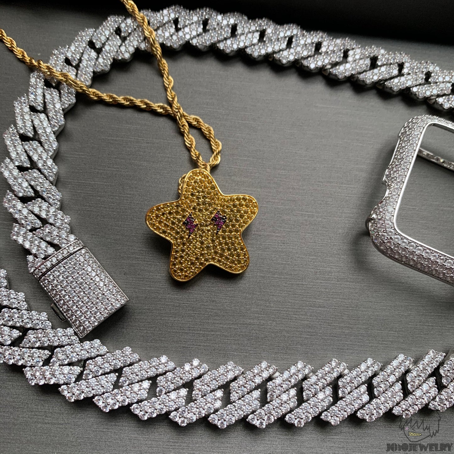 Iced Golden Yellow Lightning Star Pendant