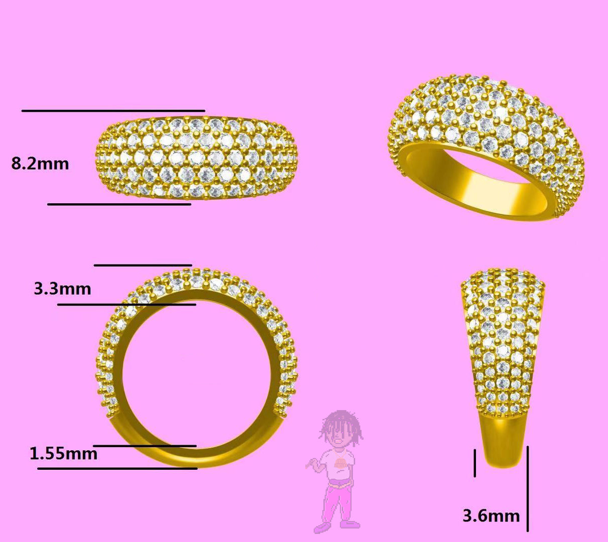 Rose Gold Dome Iced Ring – Full Pavé Round Cut Design