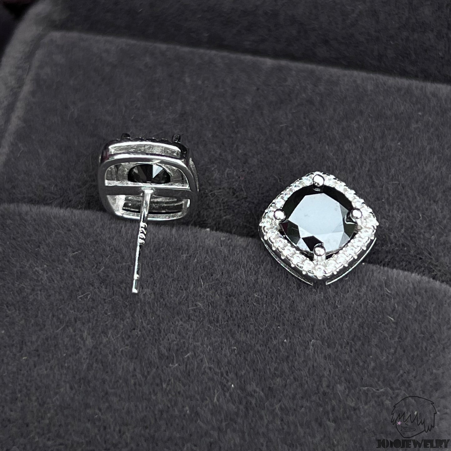 Black Round Halo Moissanite Stud Earrings