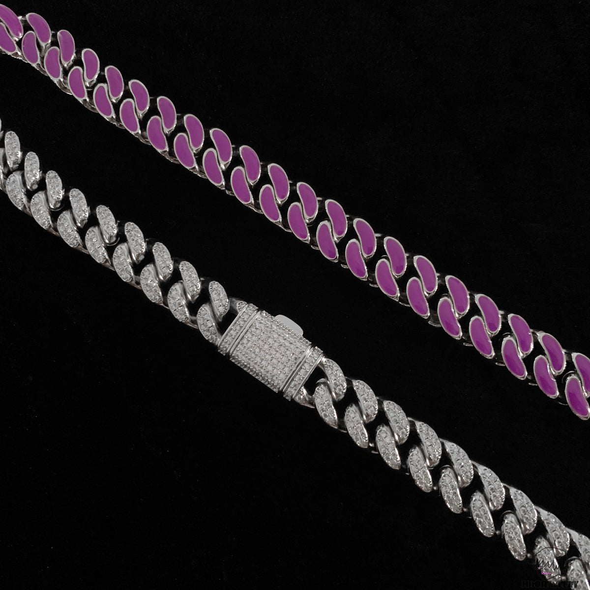 12mm 925 Sterling Silver Double-Sided Colorful Moissanite Iced Cuban Link Chain