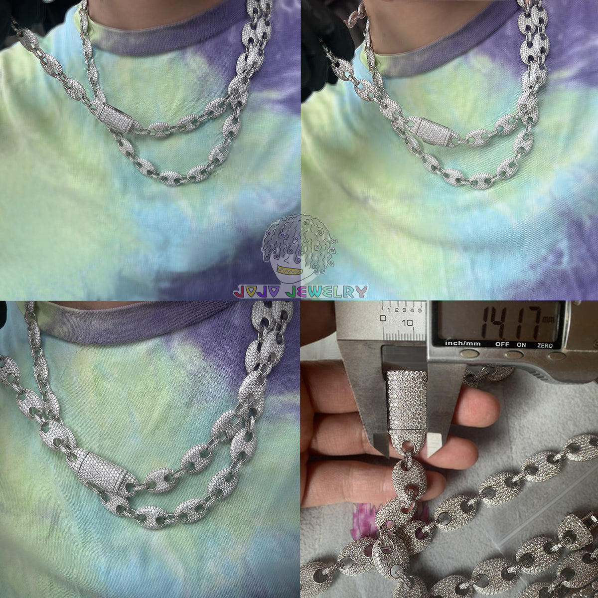 13mm Solid Silver Moissanite Iced G-Link Chain