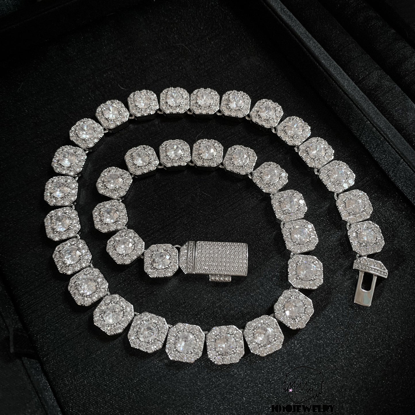 12mm 925 SilverIced Cushion Cut Moissanite Tennis Chain