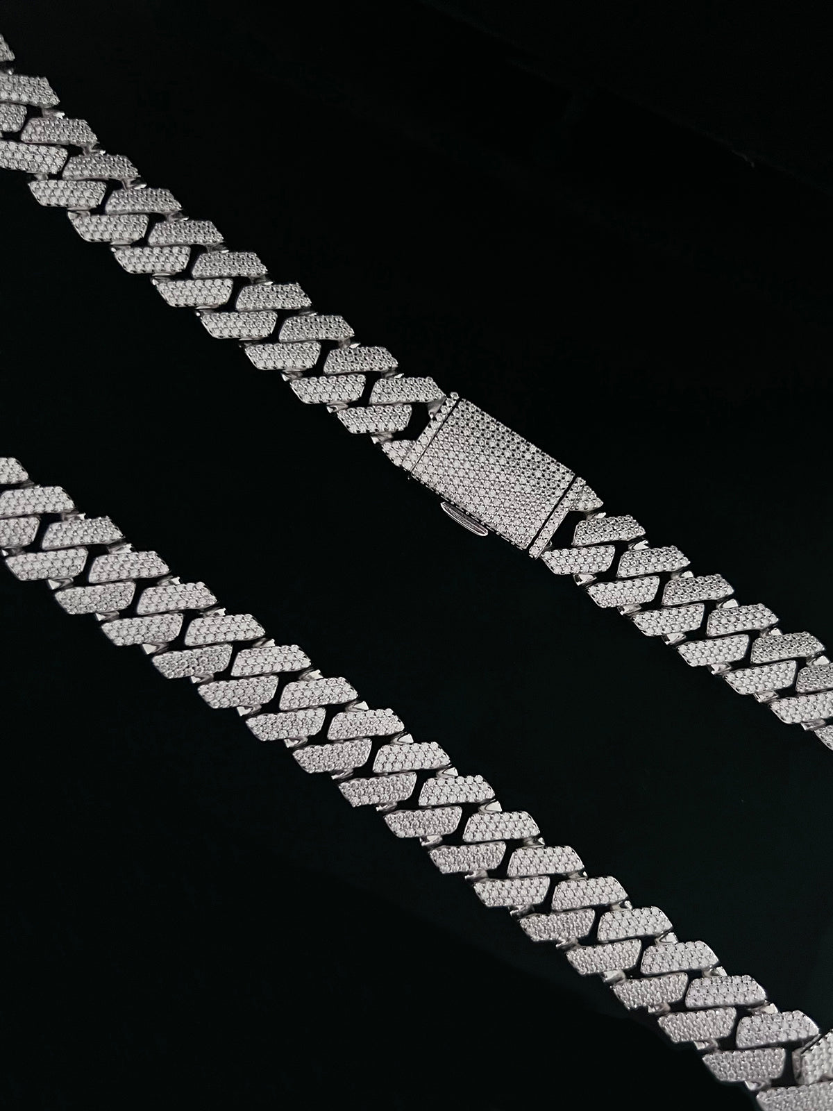 14mm Solid Silver 3-Row Moissanite Diamond-Cut Miami Cuban Link Chain