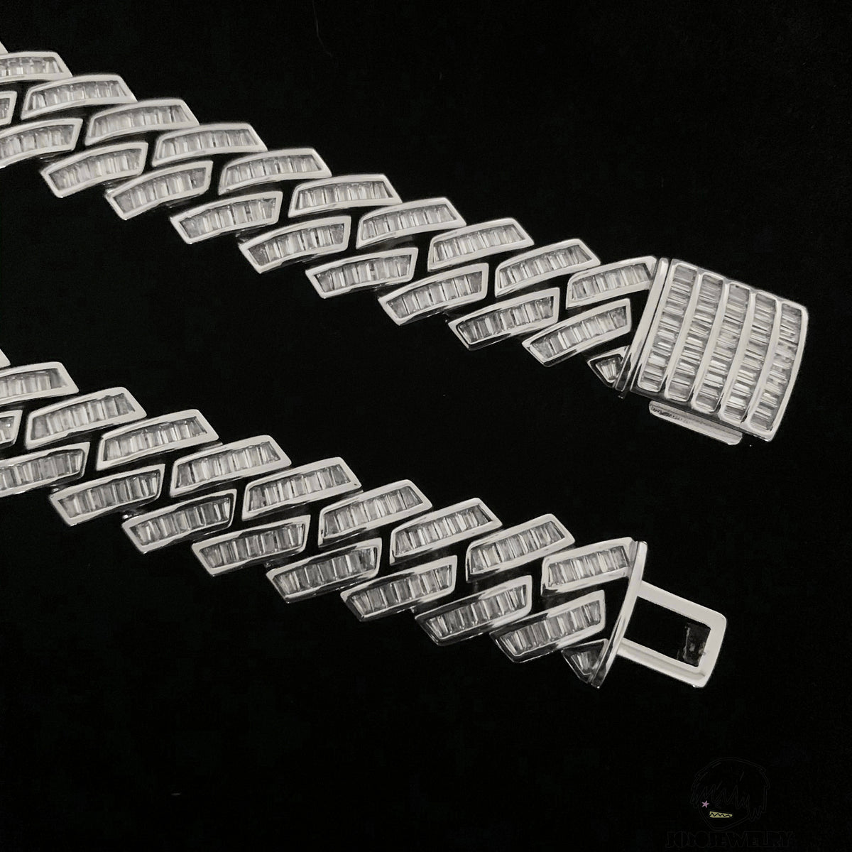 15mm 925 Sterling Silver Baguette Moissanite Iced Miami Cuban Link Chain