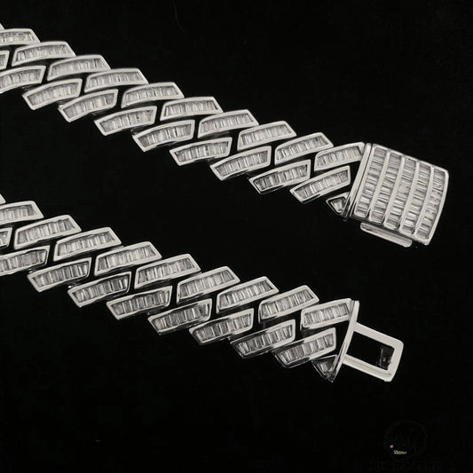 15mm 925 Sterling Silver Baguette Moissanite Iced Miami Cuban Link Chain
