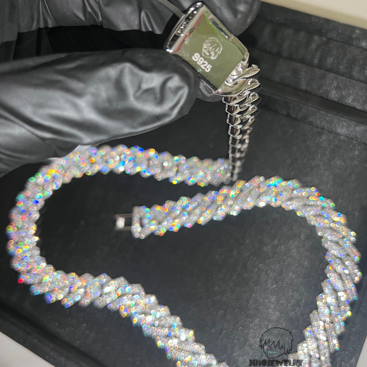 14mm Solid Silver Moissanite 2-Row Diamond-Cut Miami Cuban Link Chain