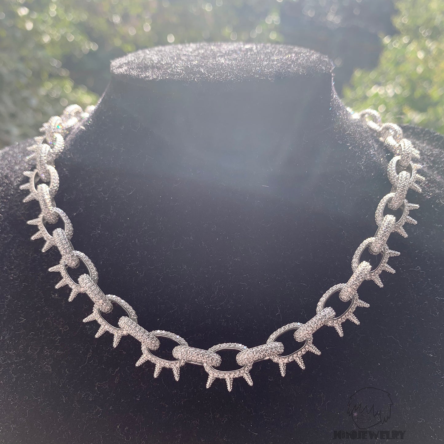 10mm Iced Spiked Link Chain 925 Silver VVS Moissanite