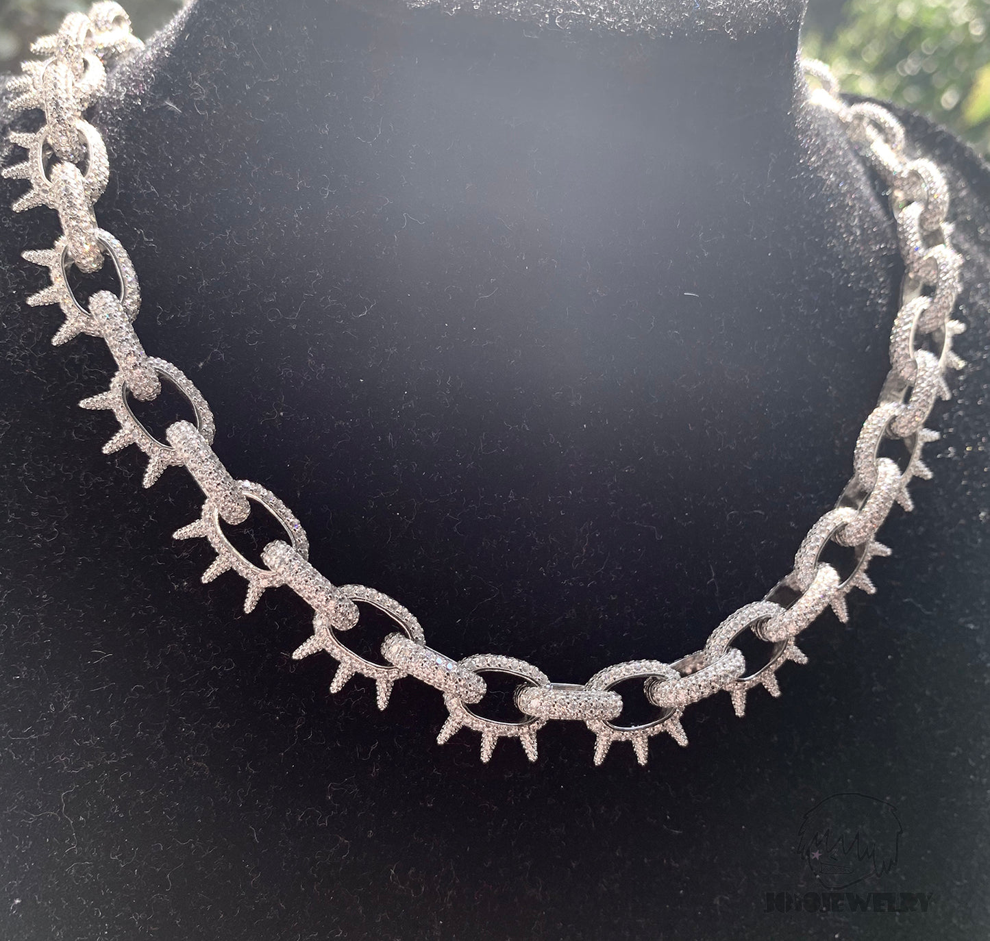 10mm Iced Spiked Link Chain 925 Silver VVS Moissanite
