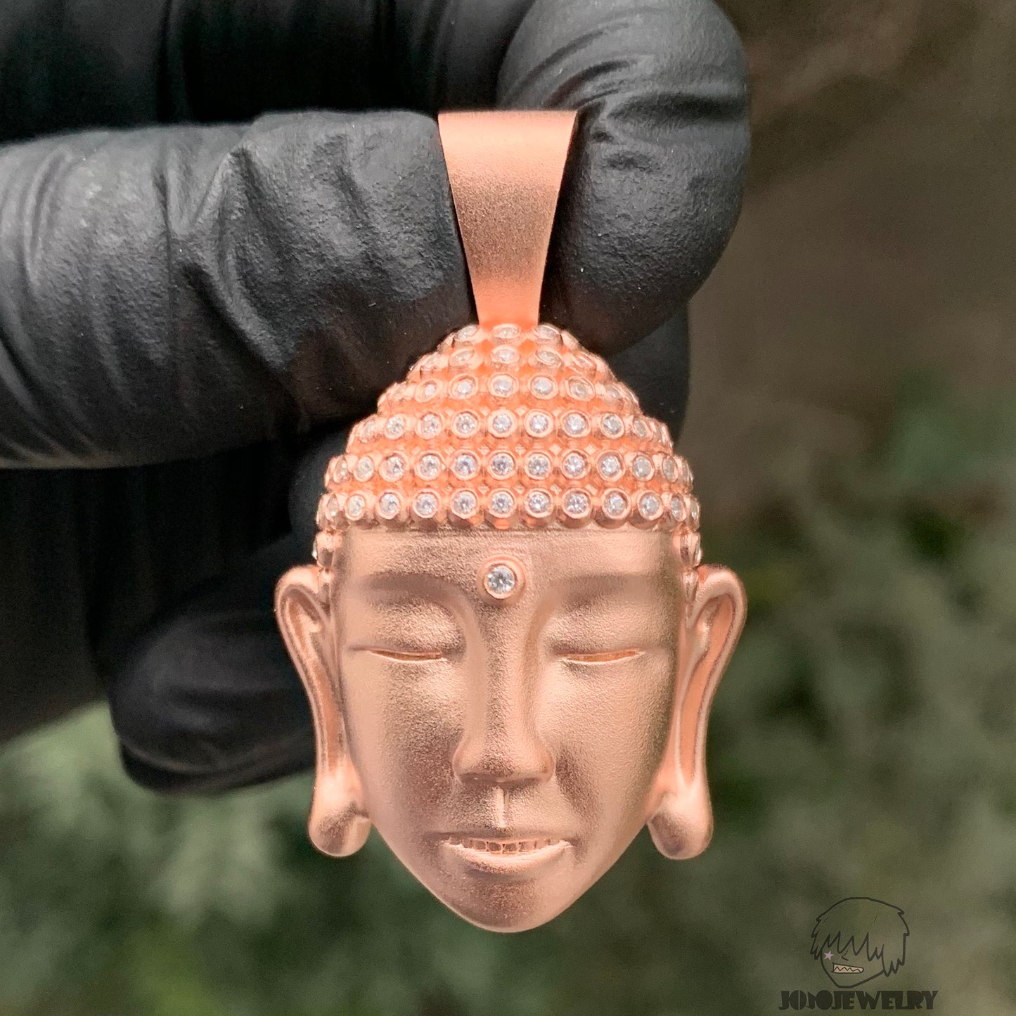 Rose Gold Buddha Head Pendant – 925 Sterling Silver & Moissanite