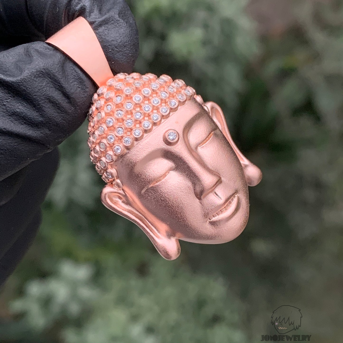 Rose Gold Buddha Head Pendant – 925 Sterling Silver & Moissanite