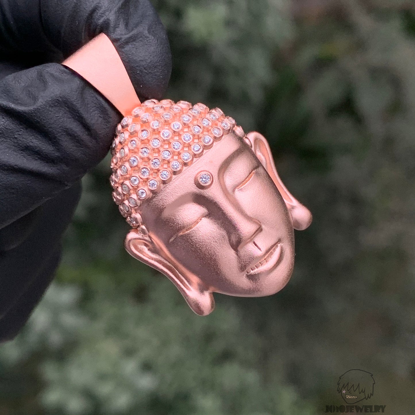 Rose Gold Buddha Head Pendant – 925 Sterling Silver & Moissanite