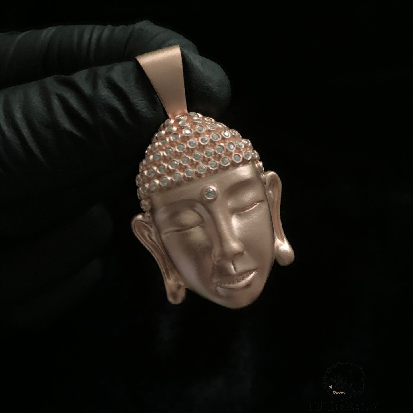 Rose Gold Buddha Head Pendant – 925 Sterling Silver & Moissanite