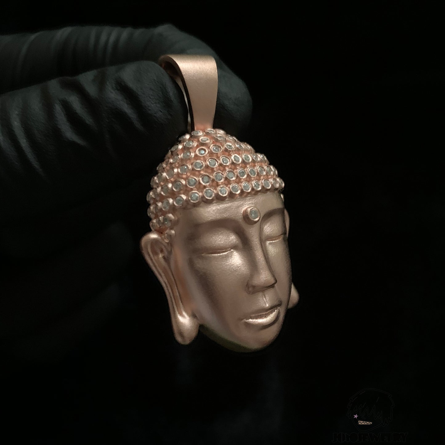 Rose Gold Buddha Head Pendant – 925 Sterling Silver & Moissanite