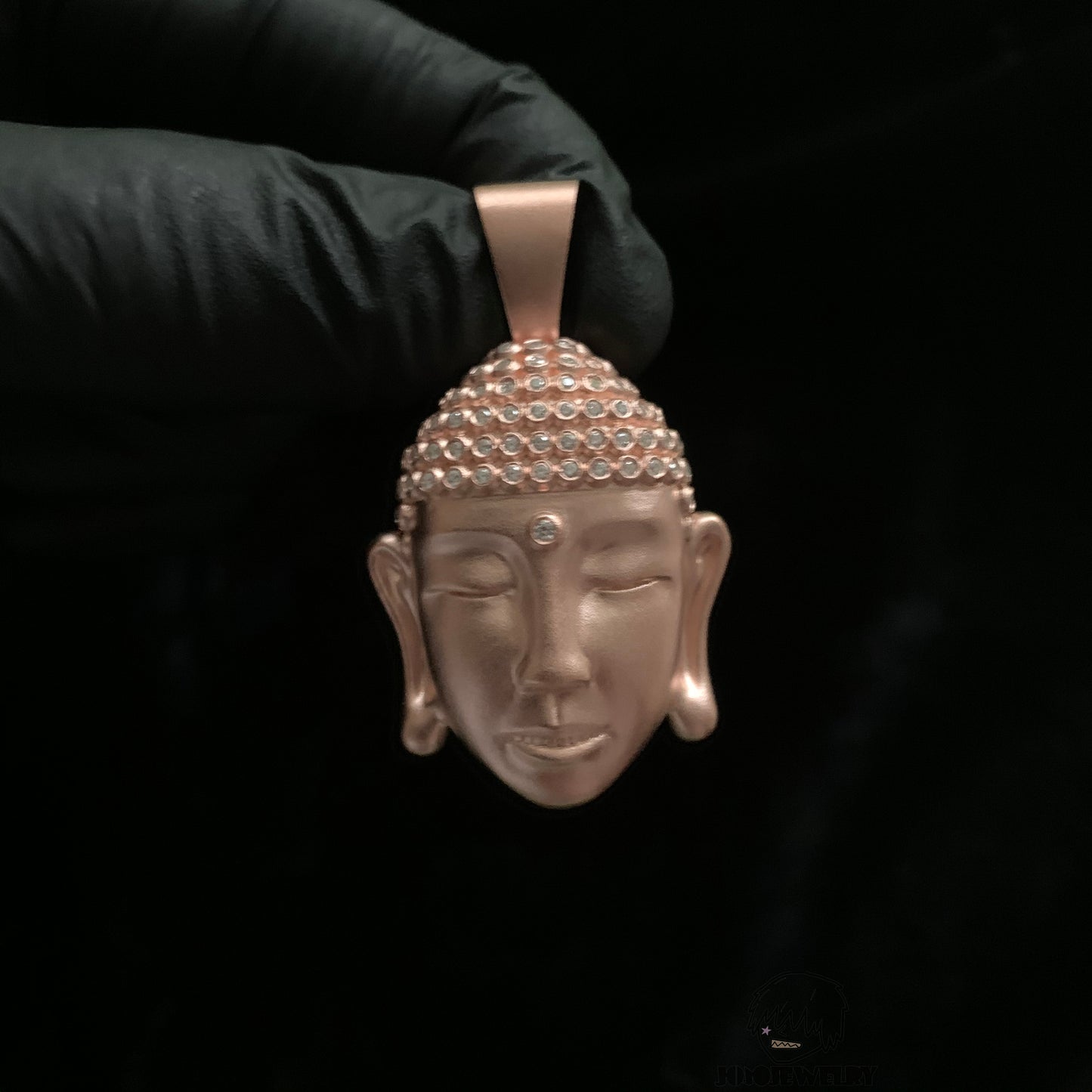 Rose Gold Buddha Head Pendant – 925 Sterling Silver & Moissanite