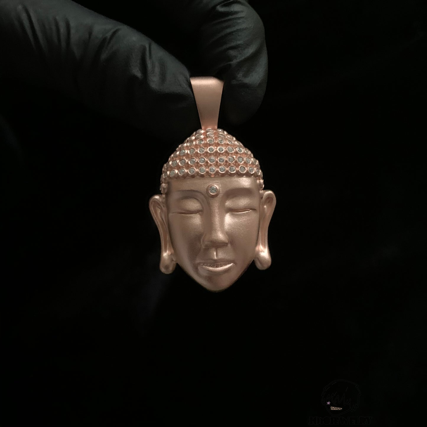 Rose Gold Buddha Head Pendant – 925 Sterling Silver & Moissanite