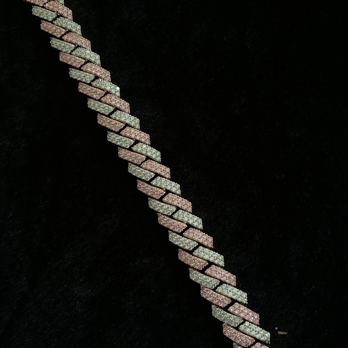 15mm 925 Silver Moissanite Two-Tone Pink & White Cuban Chain