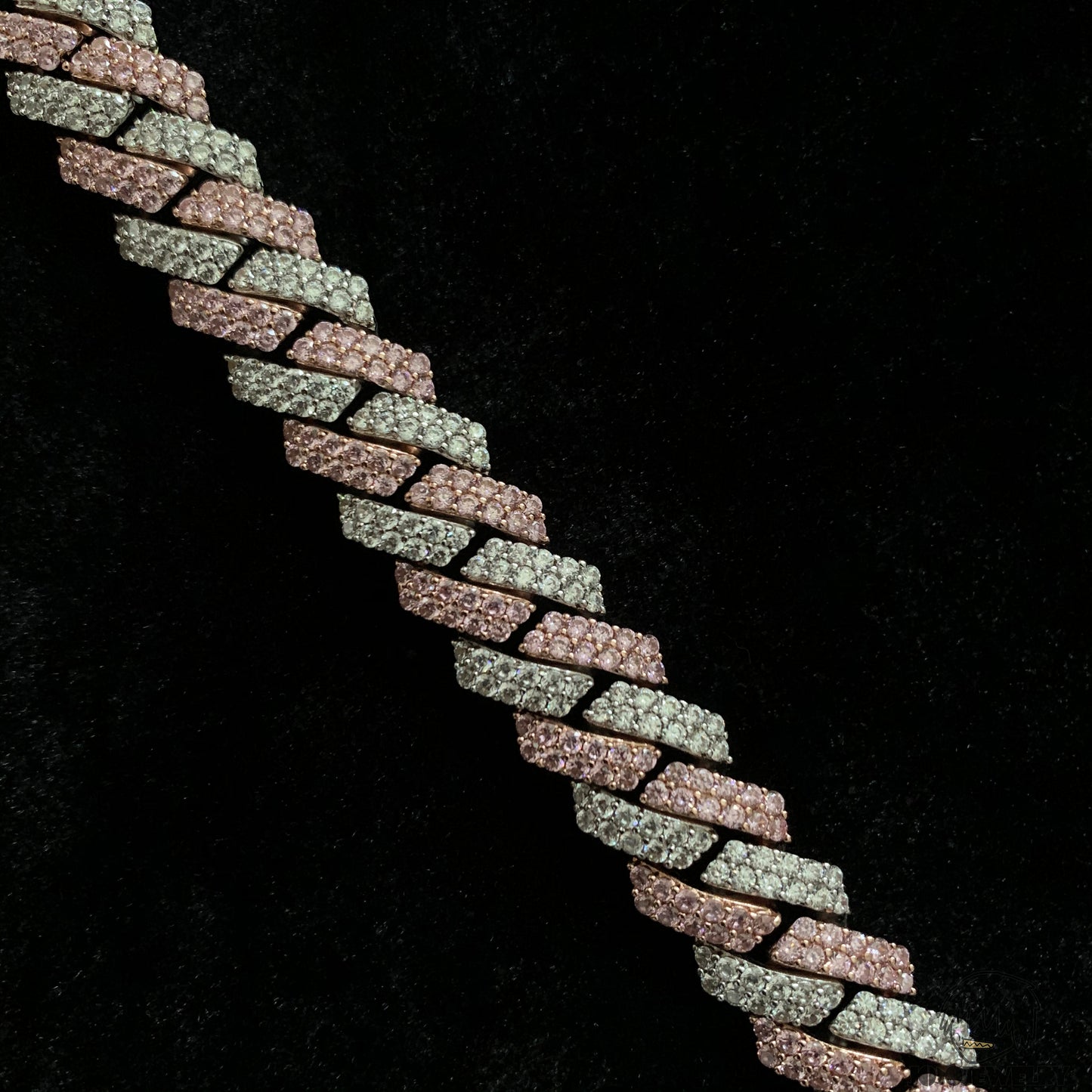 15mm 925 Silver Moissanite Two-Tone Pink & White Cuban Chain