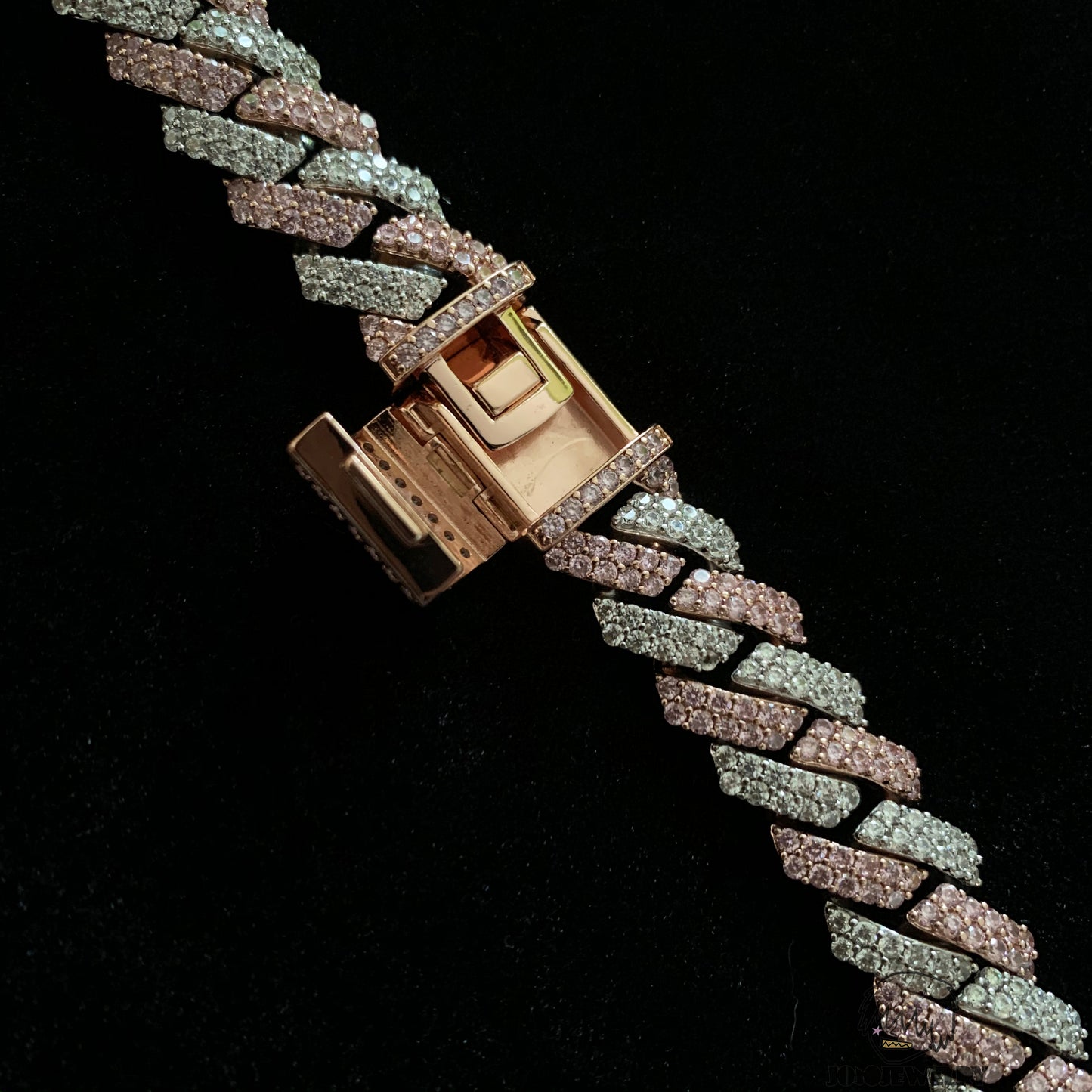 15mm 925 Silver Moissanite Two-Tone Pink & White Cuban Chain