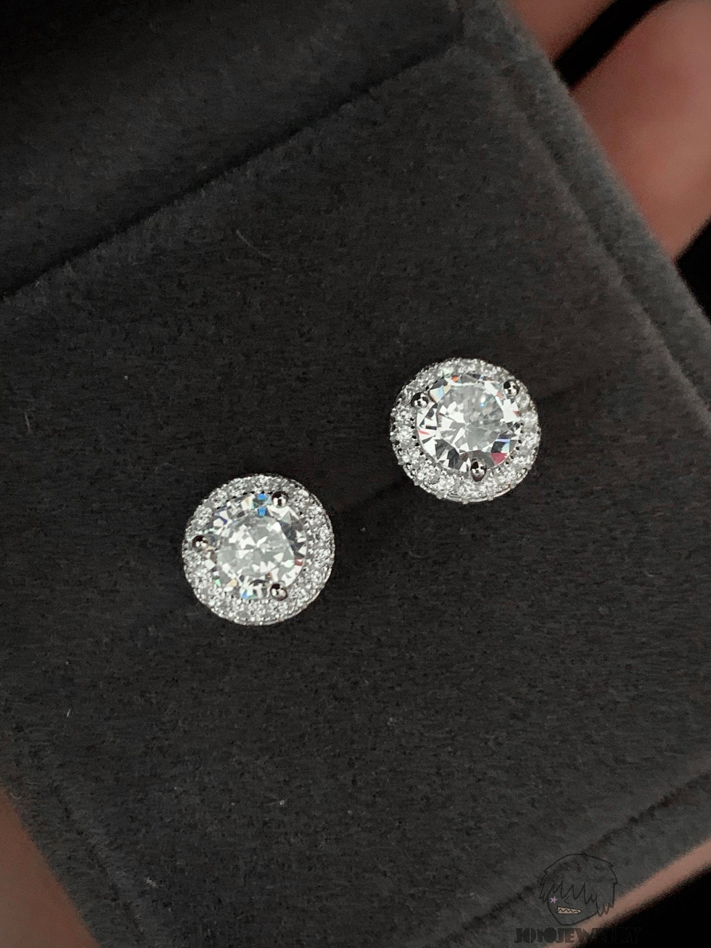 8mm Cluster Round Cut Halo Stud Earrings – 925 Sterling Silver