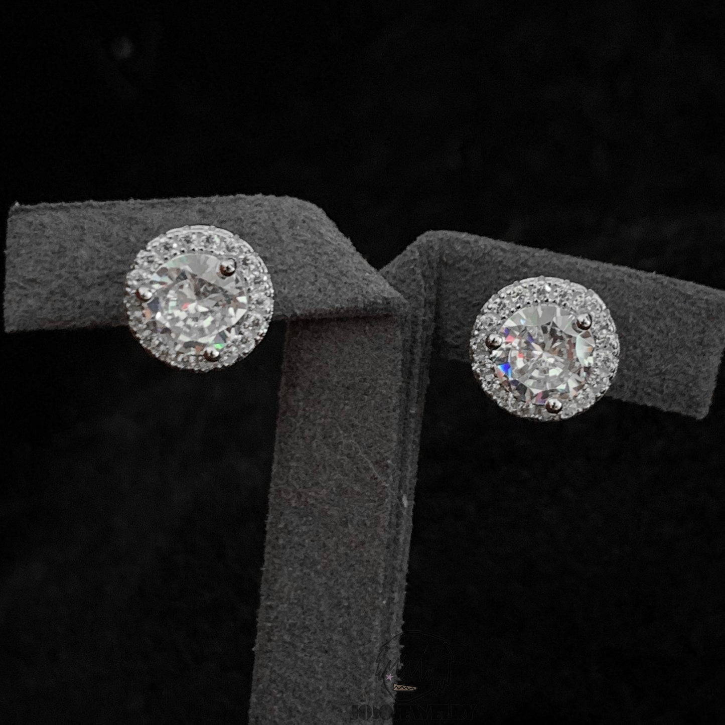 8mm Cluster Round Cut Halo Stud Earrings – 925 Sterling Silver