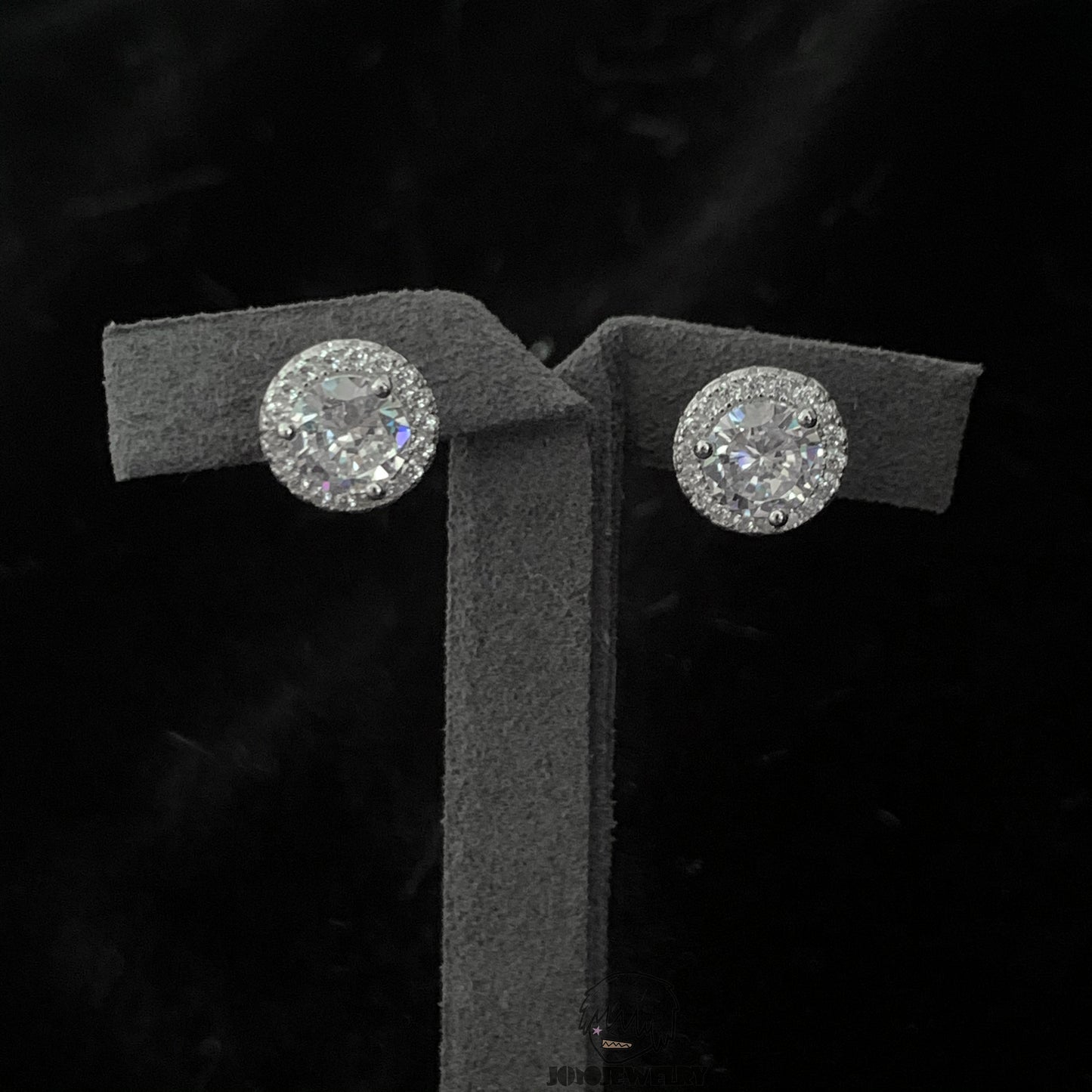 8mm Cluster Round Cut Halo Stud Earrings – 925 Sterling Silver