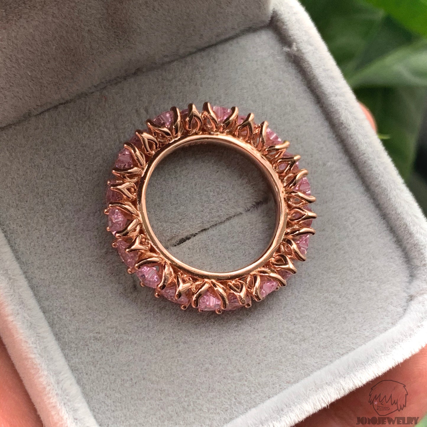 4mm Pink Heart Cut Eternity Ring
