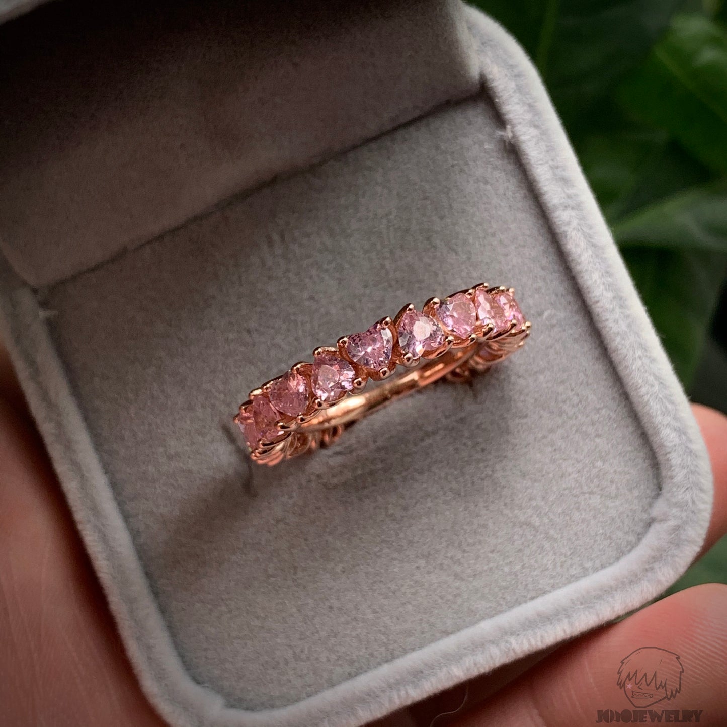 4mm Pink Heart Cut Eternity Ring