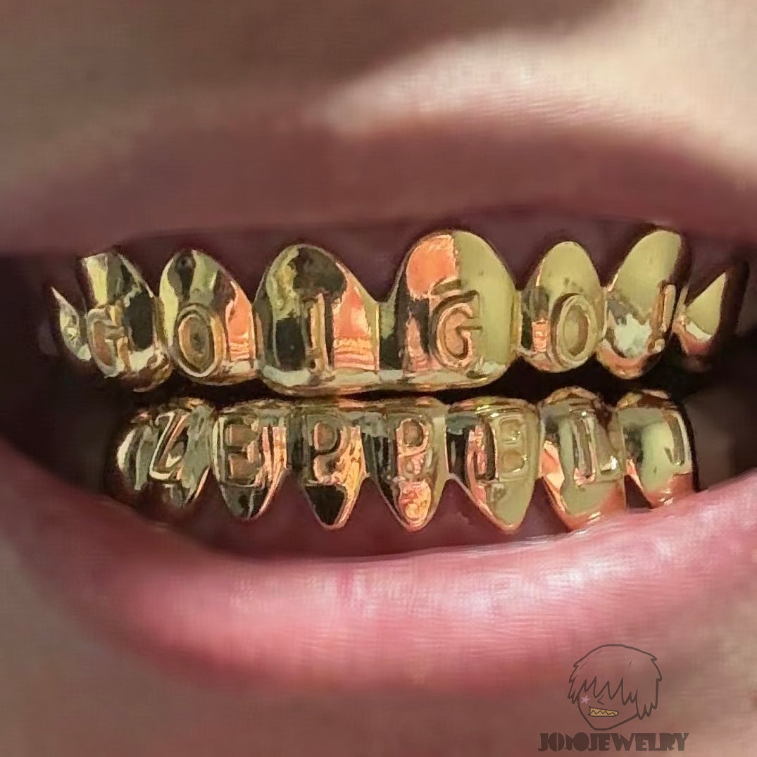 Custom Raised Letter Grillz – 925 Sterling Silver 18K Gold Plated