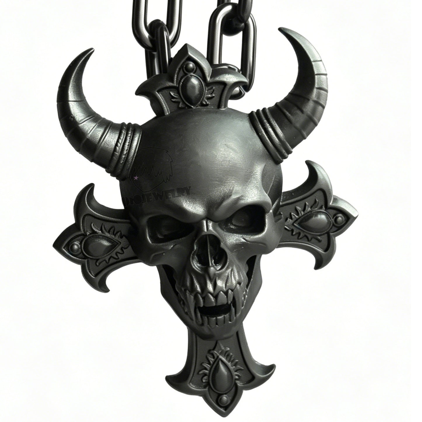 Cross Goat-Horn Demon Skull Pendant Necklace