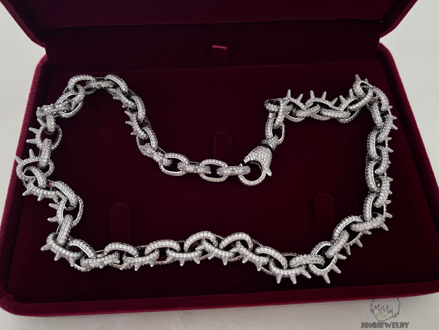 10mm Iced Spiked Link Chain 925 Silver VVS Moissanite