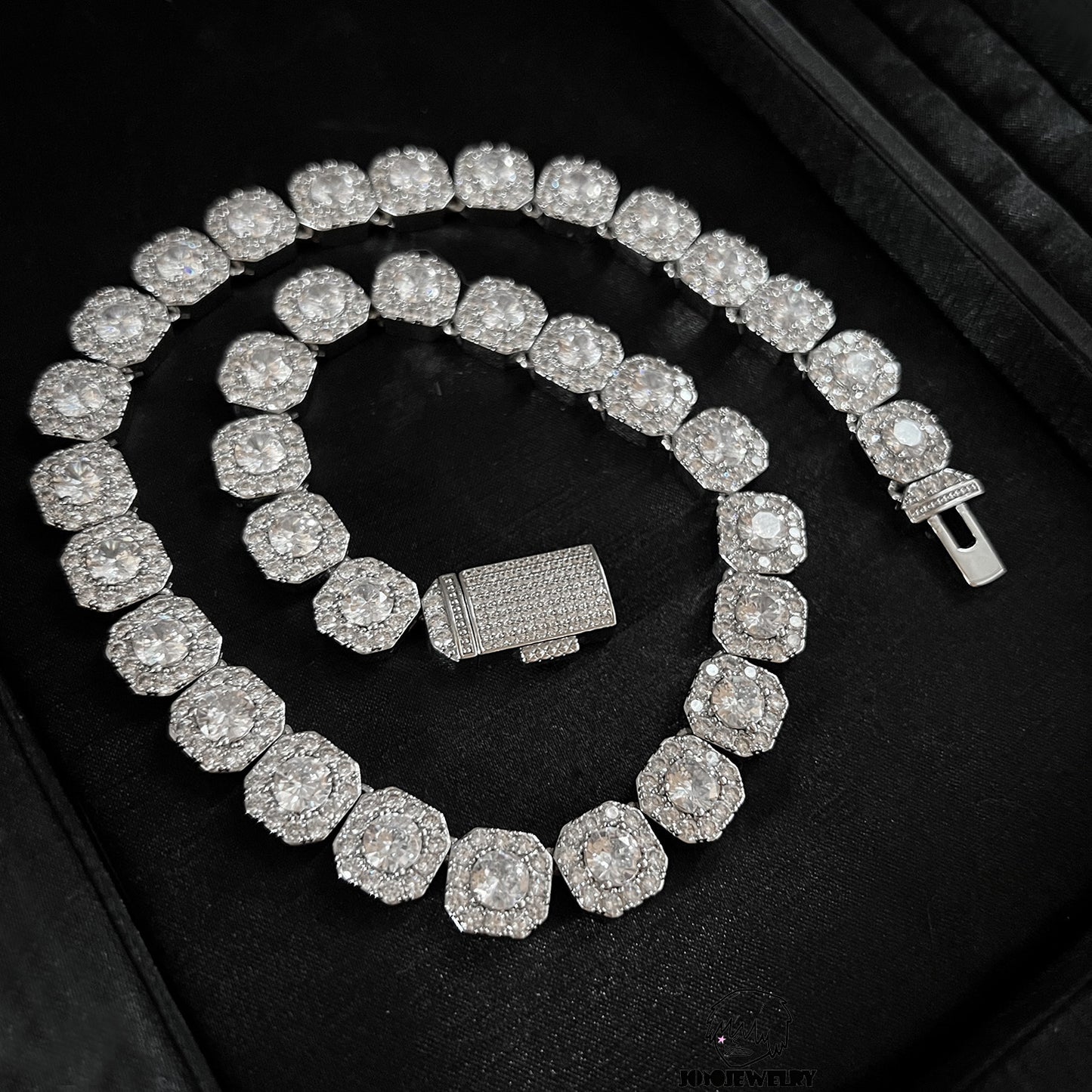 12mm 925 SilverIced Cushion Cut Moissanite Tennis Chain