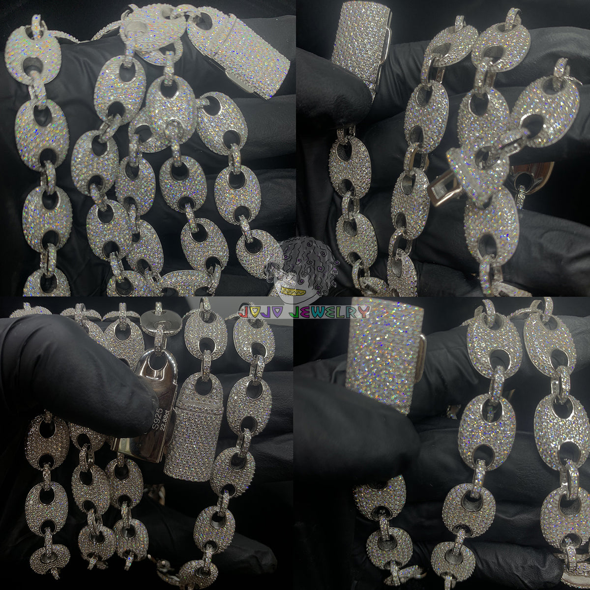 13mm Solid Silver Moissanite Iced G-Link Chain