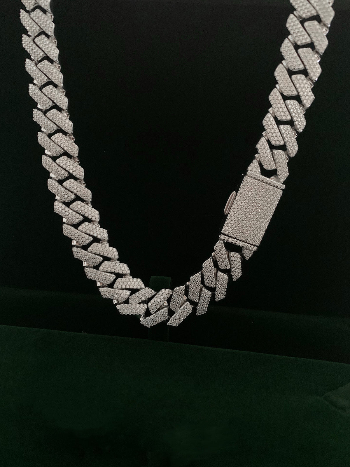 14mm Solid Silver 3-Row Moissanite Diamond-Cut Miami Cuban Link Chain